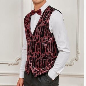 TURETRENDY Shiny Sequins Vest V-Neck Slim Fit Stylish Sz 3x Men Unisex